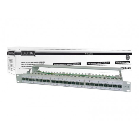 Digitus | CAT 6A Patch Panel, shielded, 1U, 24-port | RJ45, 8P8C | Grey