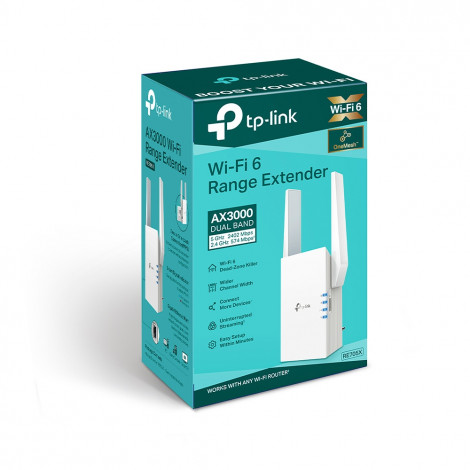 TP-LINK | AX3000 Mesh WiFi 6 Extender | RE705X | 802.11ax | Mesh Support Yes | 2402+574 Mbit/s | Ethernet LAN (RJ-45) ports 1 | 