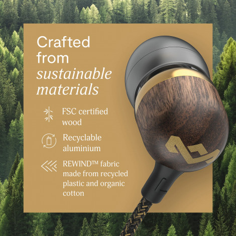 Marley Wired Earbuds | Smile Jamaica | Built-in microphone | USB Type-C | Brass
