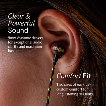 Marley Wired Earbuds | Smile Jamaica | Built-in microphone | USB Type-C | Rasta