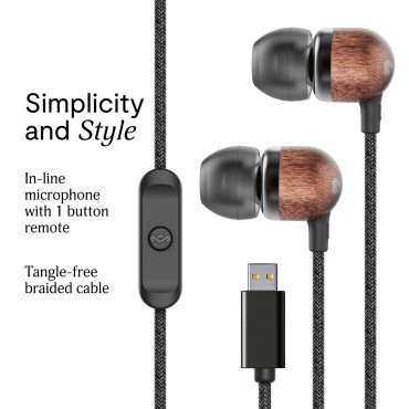 Marley Wired Earbuds | Smile Jamaica | Built-in microphone | USB Type-C | Signature Black