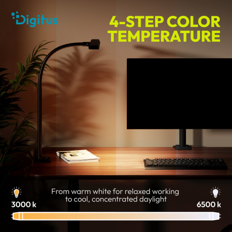 Digitus LED Desk Lamp, 50 cm, Black | DA-90490 | 1025 lm | 7 W | 3000-6500 K | Warm to cold white light | LED lamp | 10 V