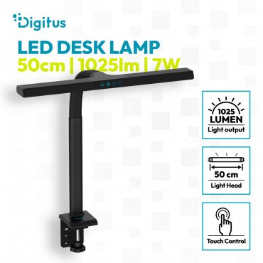 Digitus LED Desk Lamp, 50 cm, Black | DA-90490 | 1025 lm | 7 W | 3000-6500 K | Warm to cold white light | LED lamp | 10 V