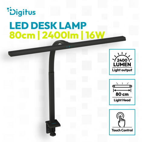 Digitus LED Desk Lamp, 80 cm, Black | DA-90492 | 2400 lm | 16 W | 3000-6500 K | Warm white | LED lamp | 10 V
