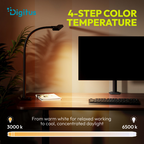Digitus LED Desk Lamp, 80 cm, Black | DA-90492 | 2400 lm | 16 W | 3000-6500 K | Warm white | LED lamp | 10 V