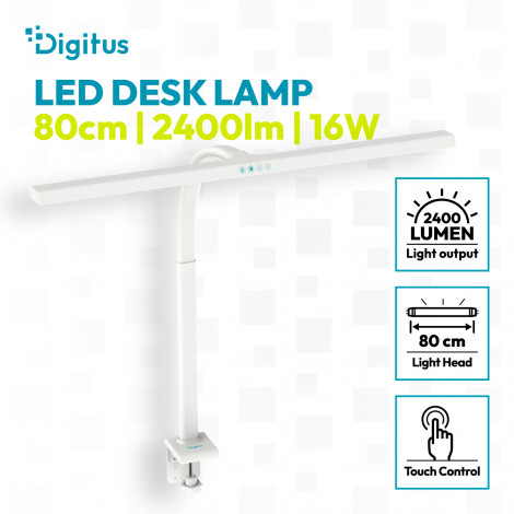 Digitus LED Desk Lamp, 80 cm, White | DA-90493 | 2400 lm | 16 W | 3000-6500 K | Warm white light to white daylight | LED lamp | 