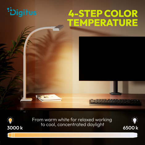 Digitus LED Desk Lamp, 80 cm, White | DA-90493 | 2400 lm | 16 W | 3000-6500 K | Warm white light to white daylight | LED lamp | 