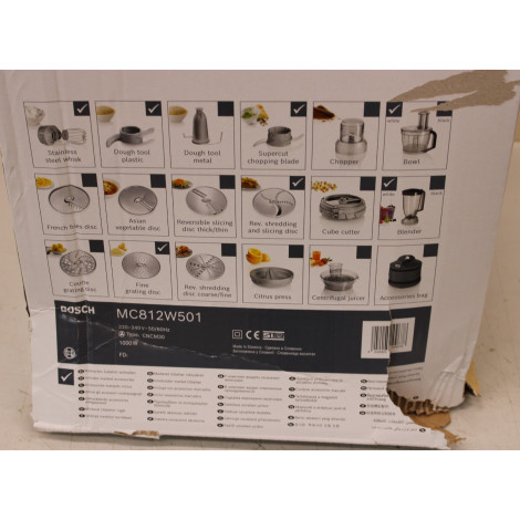 SALE OUT. Bosch Food Processor MultiTalent 8 | MC812W501 | 1000 W | Number of speeds 2 | Bowl capacity 3.9 L | Blender | White |