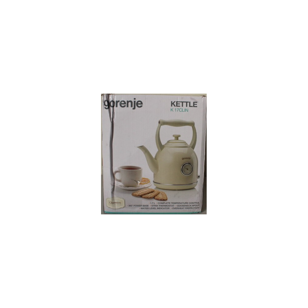 SALE OUT. | SALE OUT. | Gorenje | Kettle | K17CLIN | Electric | 2000 W | 1.7 L | Plastic/Metal | 360 rotational base | Ivory | D