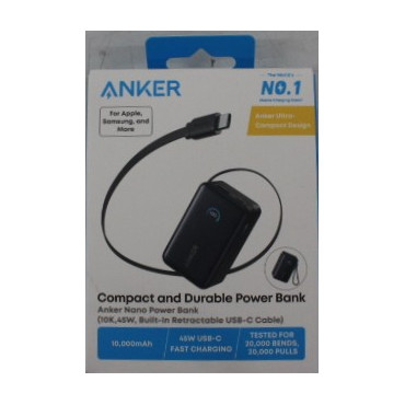 SALE OUT. | Anker Nano Power Bank 45W with Built-In Retractable USB-C Cable | A1638H11 | 10000 mAh | Black | DEMO