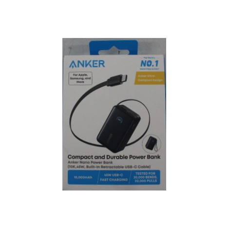 SALE OUT. | Anker Nano Power Bank 45W with Built-In Retractable USB-C Cable | A1638H11 | 10000 mAh | Black | DEMO
