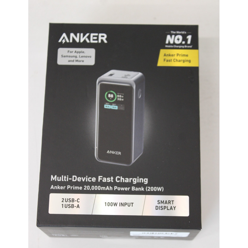 SALE OUT. Anker Power Bank, 200 W | Prime | 20000 mAh | Black | UNPACKED, SMALL SCRATCHED ON TOP