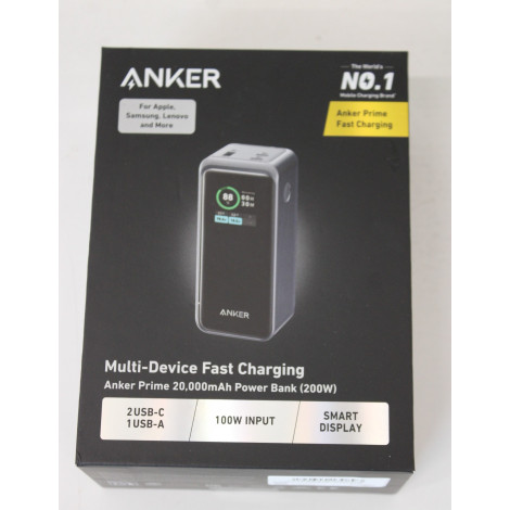 SALE OUT. Anker Power Bank, 200 W | Prime | 20000 mAh | Black | UNPACKED, SMALL SCRATCHED ON TOP