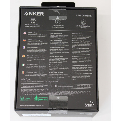 SALE OUT. Anker Power Bank, 200 W | Prime | 20000 mAh | Black | UNPACKED, SMALL SCRATCHED ON TOP