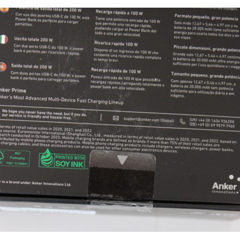 SALE OUT. Anker Power Bank, 200 W | Prime | 20000 mAh | Black | UNPACKED, SMALL SCRATCHED ON TOP
