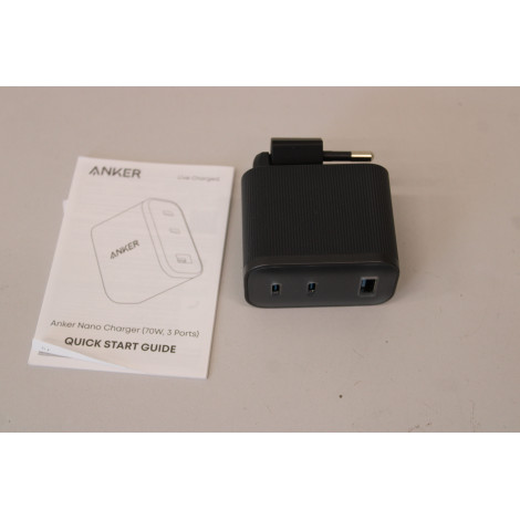 SALE OUT. Anker Nano Charger 70W, 3 ports, Black | Anker Nano Charger 70W, 3 ports, Black | 2 x 24 pin USB-C, 4 pin USB Type A |