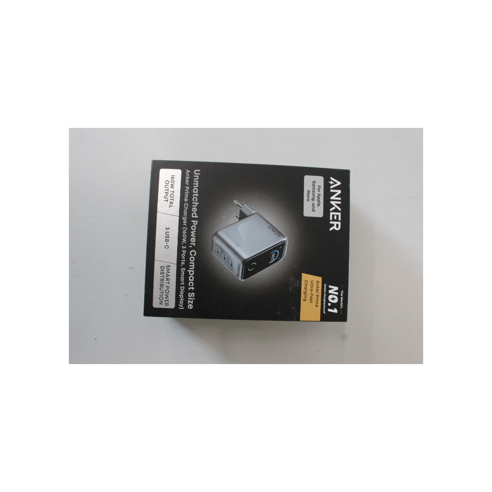 SALE OUT. Anker Prime Charger, 3 Ports, Silver | Anker Prime Charger, 3 Ports, 160W, Silver | UNPACKED, MISSING INNER PACKAGING