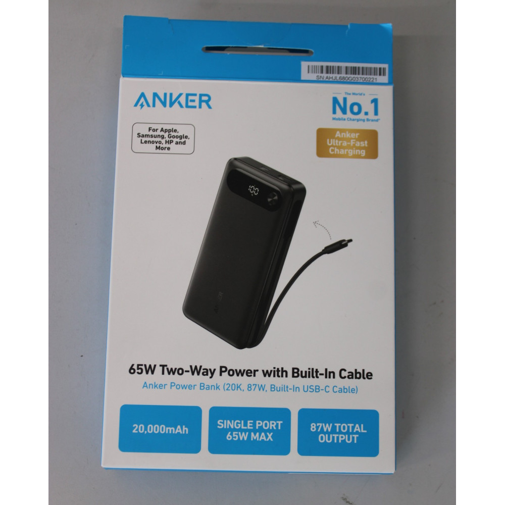 SALE OUT. Anker Power Bank 65W | A1383H11 | 20000 mAh | Black | UNPACKED, SCRATCHES