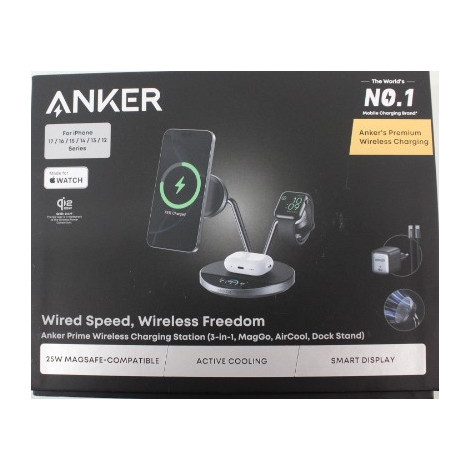 SALE OUT. Anker Prime Wireless Charging Station Qi2.2 25W wireles charging (3-in-1, MagGo, AirCool, Dock Stand) PSU added, Black