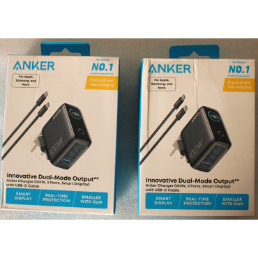 SALE OUT. Anker Charger (100W, 3 Ports, Smart Display),with USB-C Cable Dark Gray | Anker Charger (100W, 3 Ports, Smart Display)