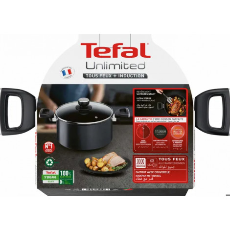 TEFAL | Unlimited Stewpot | G2554672 | 5 L | Aluminum | Dishwasher proof | Lid included | Black