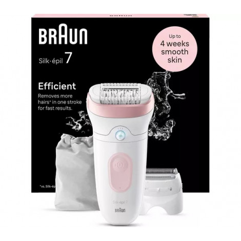Braun Epilator | SE7030 Silk-épil Series 7 | Operating time (max) 40 min | Number of power levels 2 | Wet & Dry | White/Pink