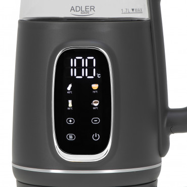Adler Kettle with LED Display | AD 1305 | Electric | 2200 W | 1.7 L | Plastic | 360 rotational base | Grey