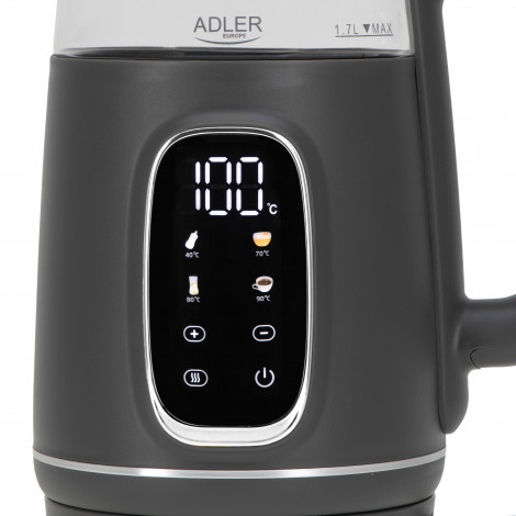 Adler Kettle with LED Display | AD 1305 | Electric | 2200 W | 1.7 L | Plastic | 360 rotational base | Grey