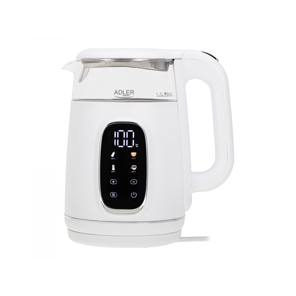Adler Kettle with LED Display | AD 1305 | Electric | 2200 W | 1.7 L | Plastic | 360 rotational base | White/Silver