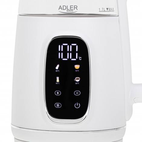 Adler Kettle with LED Display | AD 1305 | Electric | 2200 W | 1.7 L | Plastic | 360 rotational base | White/Silver