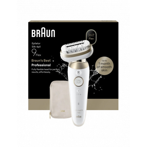 Braun Silk-épil 9 Flex SES9-011 3D Epilator, Wet & Dry, White/Gold | Braun