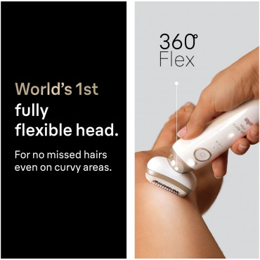 Braun Silk-épil 9 Flex SES9-011 3D Epilator, Wet & Dry, White/Gold | Braun