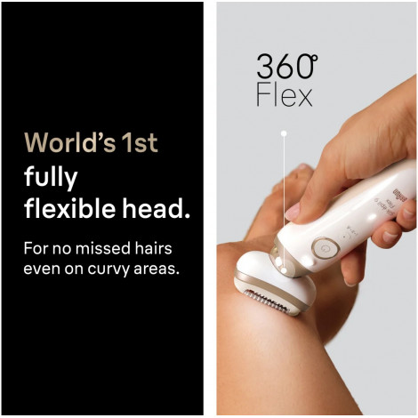 Braun Silk-épil 9 Flex SES9-011 3D Epilator, Wet & Dry, White/Gold | Braun