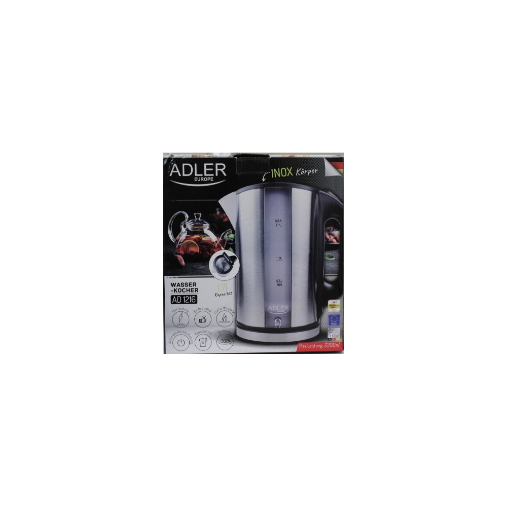 SALE OUT. Adler AD 1216 Cordless Water Kettle, 1.7L, 2000W, Filter, Boil-dry protection, Rotary base 360 degree, Illumination, I