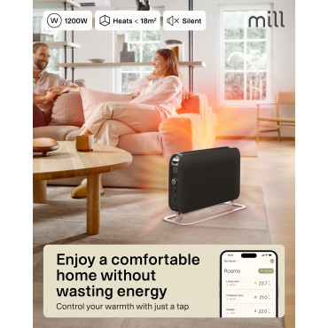 Mill CO1200WIFI3BLACK GEN3 Convection Heater, 1200W, Steel fronts, LED display, Black | Mill | Heater | CO1200WIFI3BLACK GEN3 | 