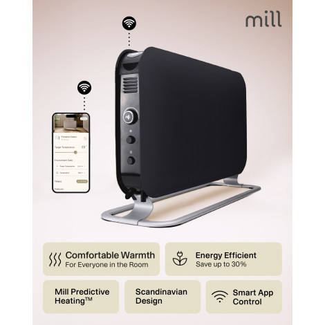 Mill CO1200WIFI3BLACK GEN3 Convection Heater, 1200W, Steel fronts, LED display, Black | Mill | Heater | CO1200WIFI3BLACK GEN3 | 