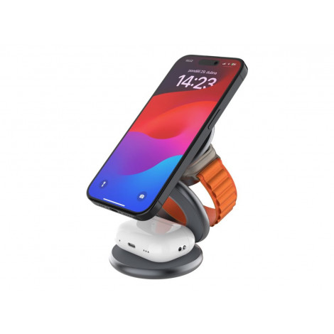 Fixed MagPowerstation Round 3-in-1 foldable wireless charger with MagSafe support | Gray