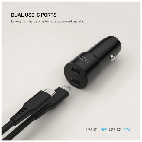 Fixed Dual USB-C Car Charger, 65W, PD 3.0