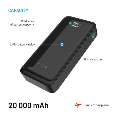 Fixed Power Bank Zen2 20 with LCD Display and PD 20W Output | 20000 mAh | Black
