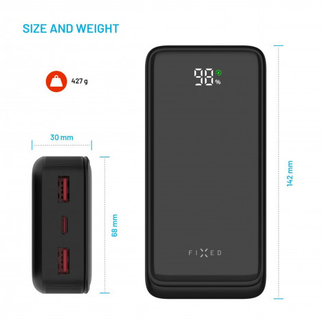 Fixed Power Bank Zen2 20 with LCD Display and PD 20W Output | 20000 mAh | Black