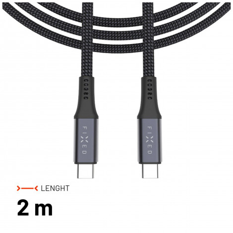 Fixed Braided Cable USB-C/USB-C, 2m, USB4 gen2 20Gbps, 4K 60Hz, 240W | FIXDBP-CC2-GR