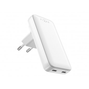 Fixed Slim Traveller 2xUSB-C Travel Charger with world adapters, GaN, 45W | White