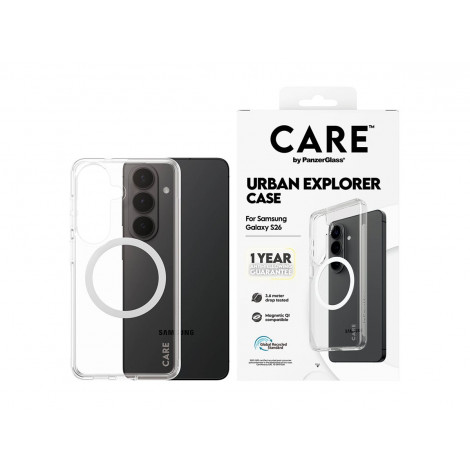 CARE by PanzerGlass Urban Explorer Case Transparent w. White Qi Samsung New Galaxy S26 | PanzerGlass