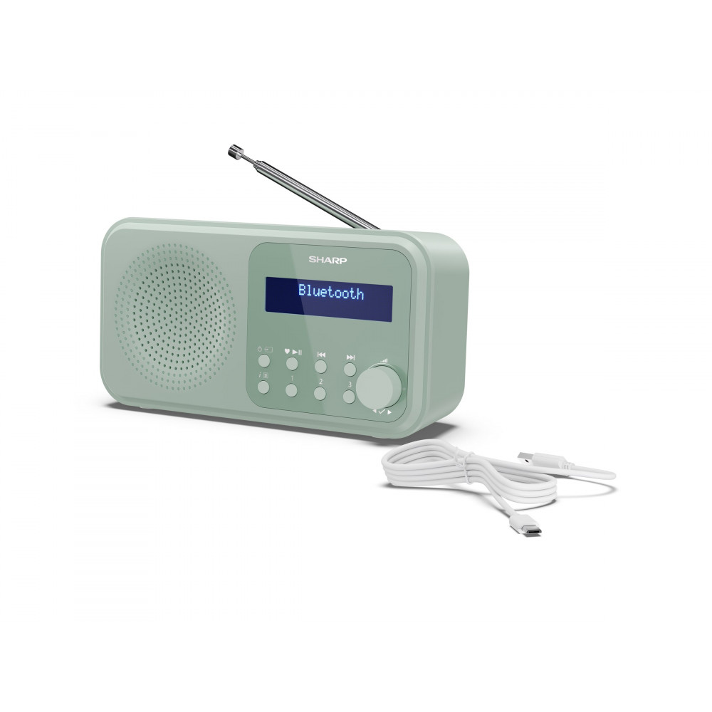 Sharp DR-P420(GN) Tokyo Portable Digital Radio, FM/DAB/DAB+, Bluetooth 5.0, USB or Battery Powered, Aquamarine Green | Sharp