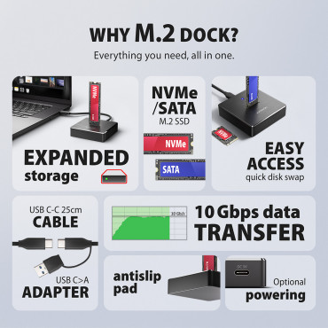 AXAGON | USB-C 10Gbps docking station for M.2 NVMe/SATA SSD | ADSA-M2C11