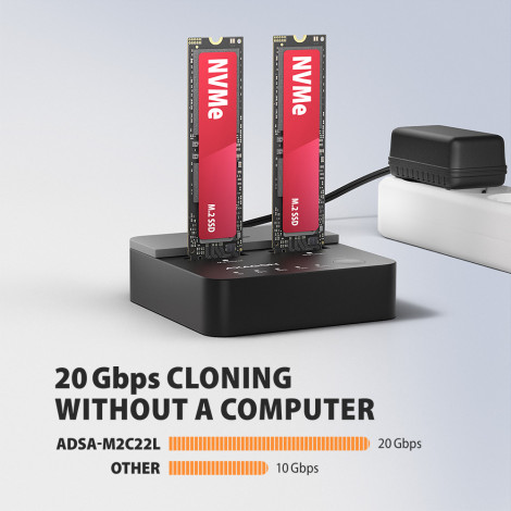 AXAGON | USB-C 20Gbps docking station for 2 M.2 NVMe SSD with disk cloning function without PC | ADSA-M2C22L