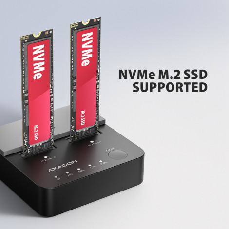 AXAGON | USB-C 20Gbps docking station for 2 M.2 NVMe SSD with disk cloning function without PC | ADSA-M2C22L