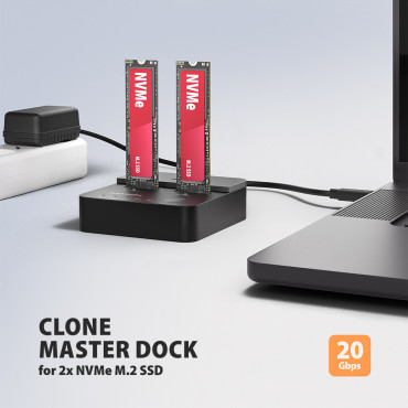 AXAGON | USB-C 20Gbps docking station for 2 M.2 NVMe SSD with disk cloning function without PC | ADSA-M2C22L