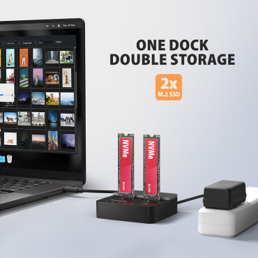 AXAGON | USB-C 20Gbps docking station for 2 M.2 NVMe SSD with disk cloning function without PC | ADSA-M2C22L