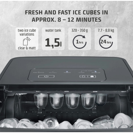 Caso Ice Cube Maker | Clear Ice Advanced | Power 130 W | Capacity 1.5 L | Matt Black